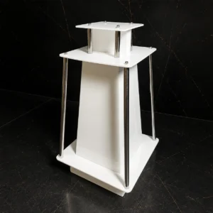 Gazofilácio para igreja em acrílico branco com tubos em aço inox