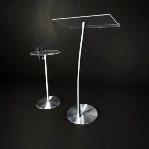 Conjunto Púlpito Hillsong e Mesa Original de aço inox e acrílico para igreja