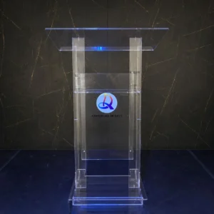 Púlpito de Acrílico Calebe para igreja com LED azul e acabamento premium
