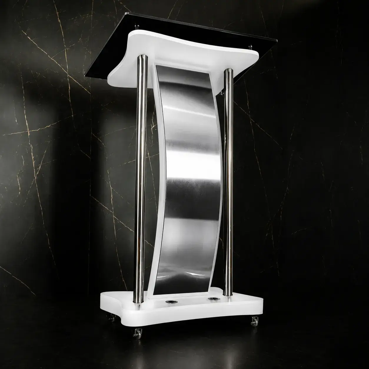 Púlpito de Madeira Marcos com Aço Inox com Logomarca e LED