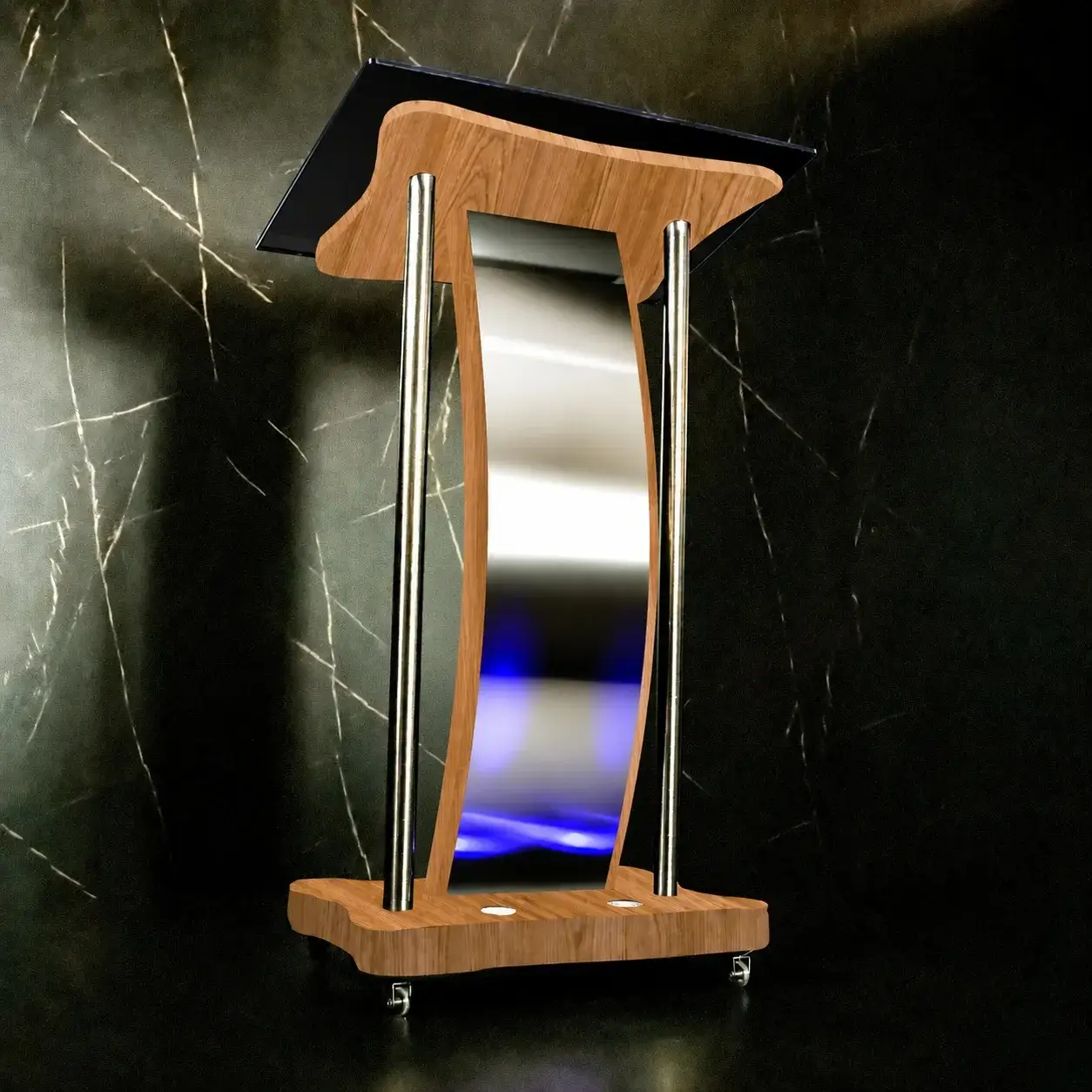 Púlpito de Madeira Marcos com Aço Inox com Logomarca e LED
