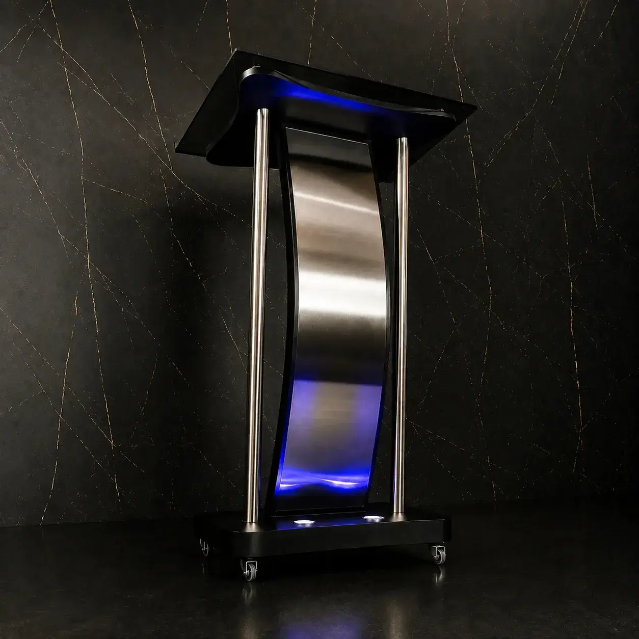 Púlpito de Madeira Marcos com Aço Inox com Logomarca e LED