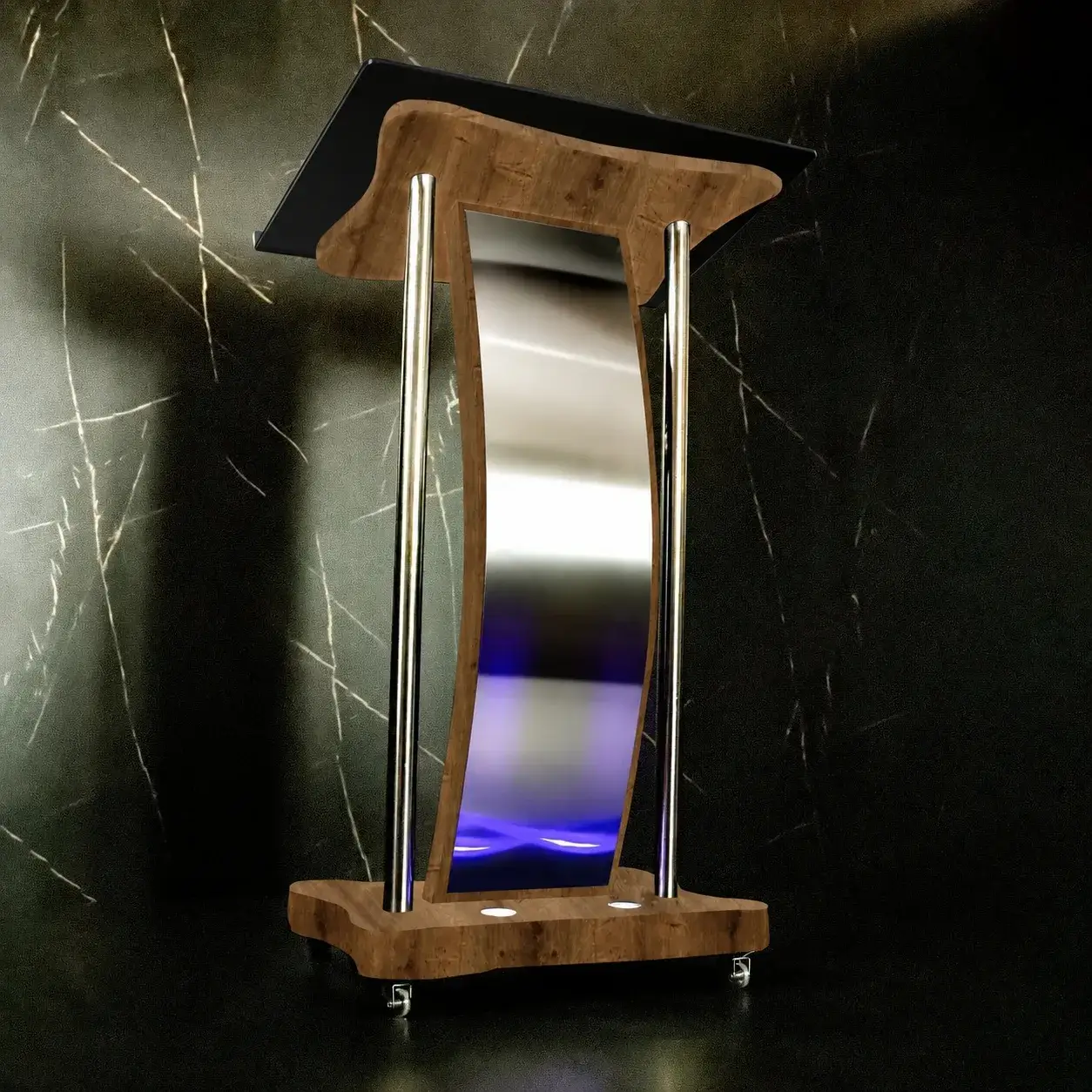 Púlpito de Madeira Marcos com Aço Inox com Logomarca e LED