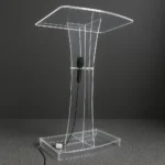 Púlpito Tito em acrílico em perspectiva — visual leve e elegante