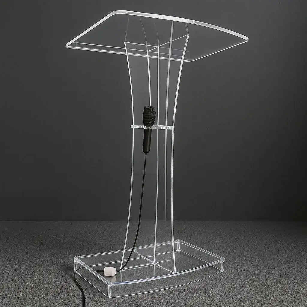 Púlpito Tito em acrílico em perspectiva — visual leve e elegante